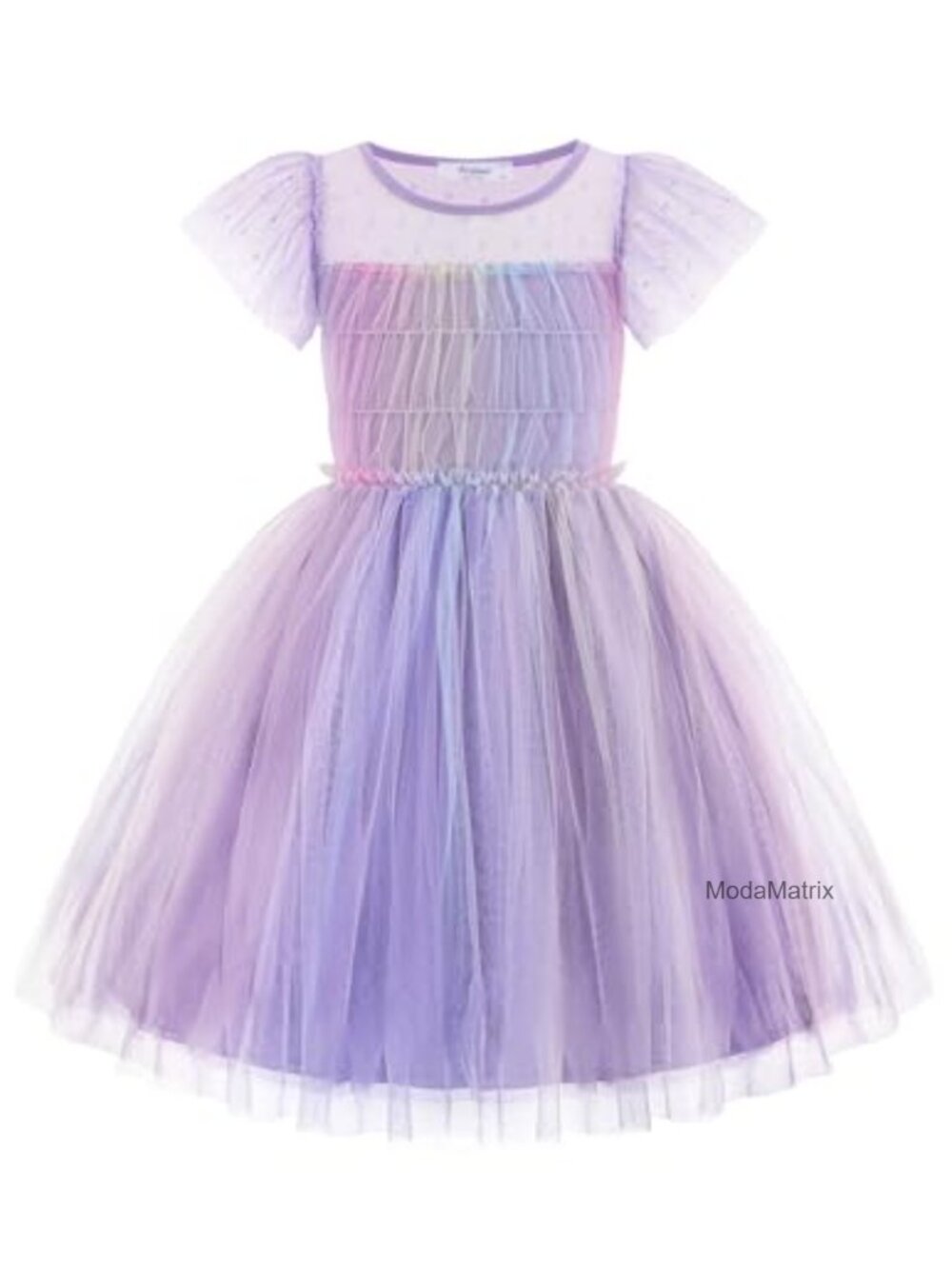 Toddler Tulle Dress Contrast Mesh Ruffle Sleeve Princess Party